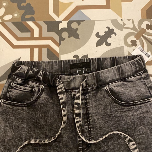 FOREVER 21 Men elastic draw string Black / Grey Denim Pants - Picture 3 of 3